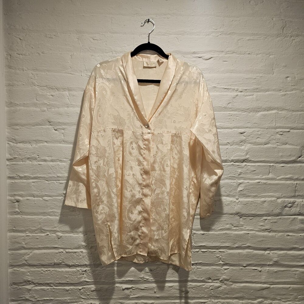 VTG Victoria's Secret Ivory Robe Housecoat Sleep Shirt Pajama Gown, Size S